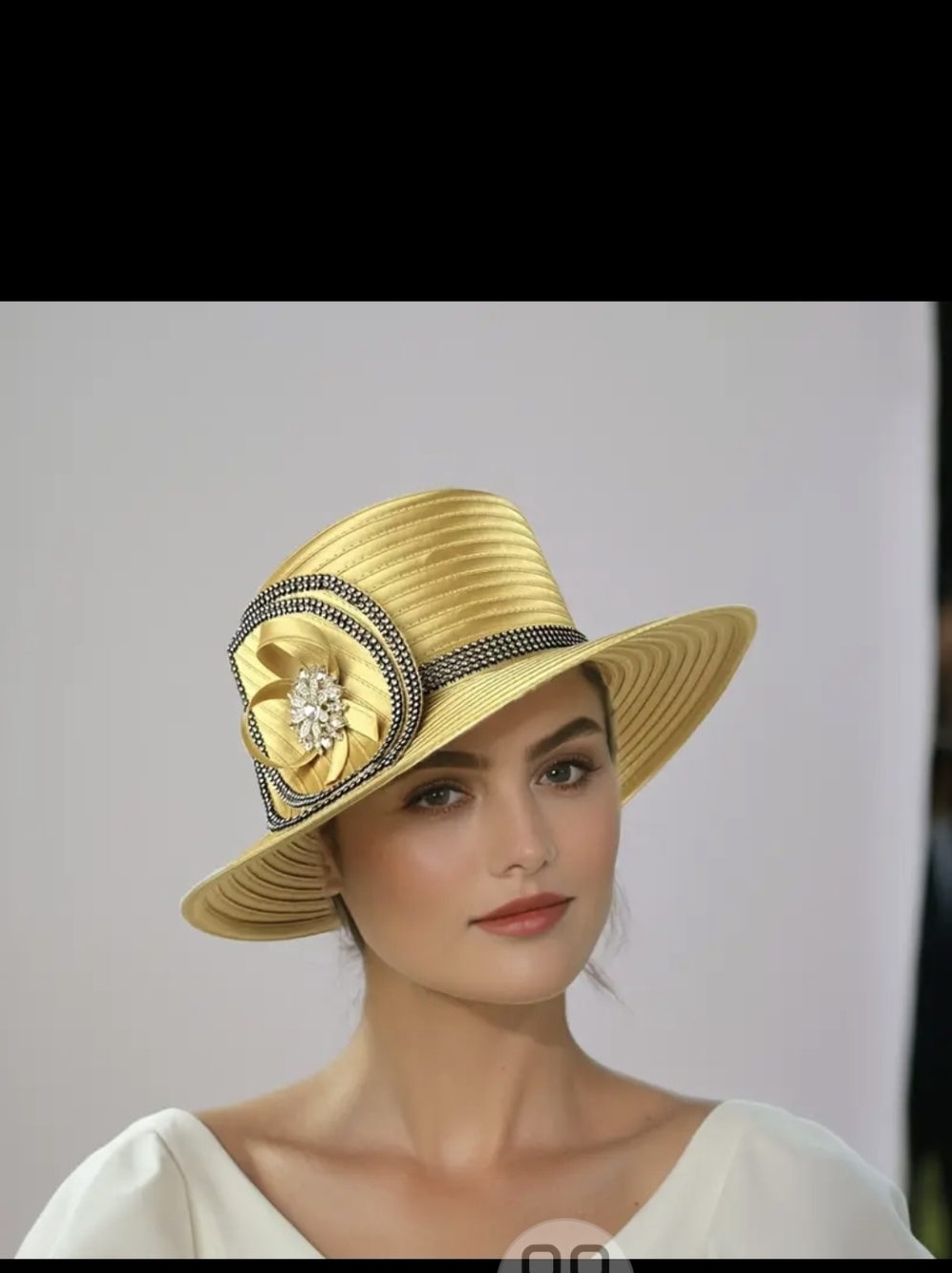 Elegant Yellow Women's Dress Hat with Decorative Brooch